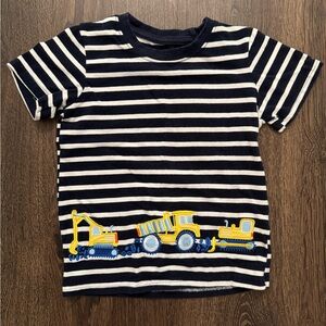 Boutique Striped Navy T-Shirt with Construction Vehicles